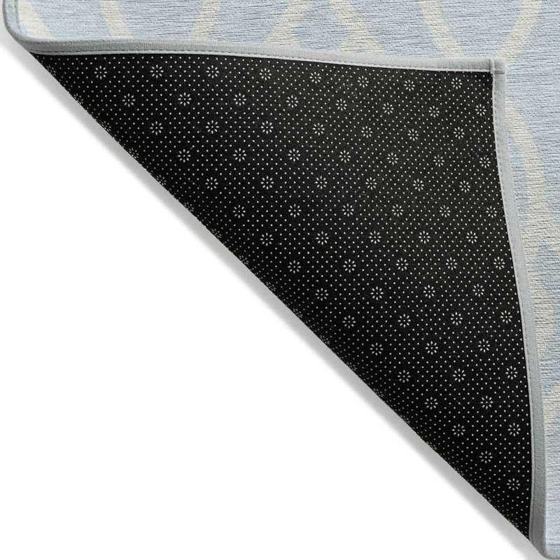 Tapis extérieur lavable à motif de treillis bleu ciel et ivoire 5 pi x 8 pi
