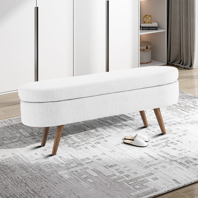 Elegant Minimalist Designed Linen Upholstered Storage Bench With Flip-Top Cabinet, White