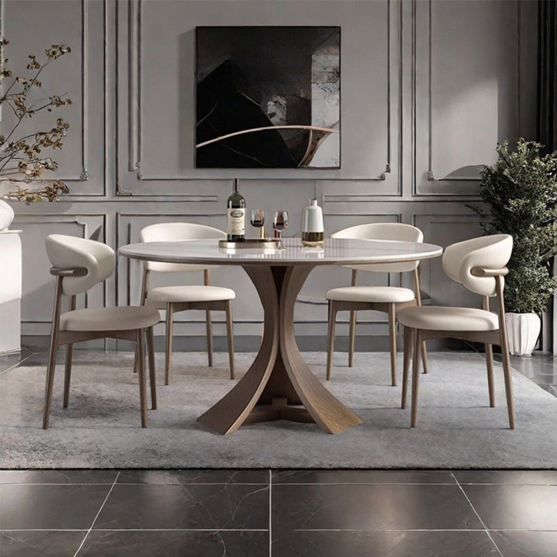 European minimalist round dining table set, 29.5"H x 53.1"L x 53.1"W