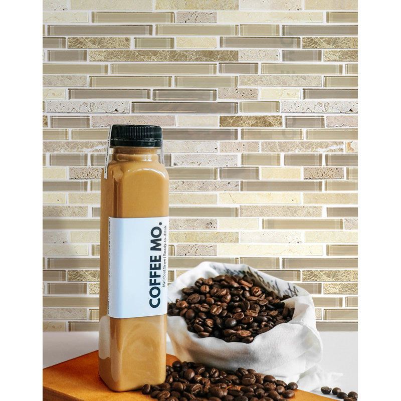 Sandy Dune Marble & Glass Random Strip 12-In X 12-In Glass Mosaic Wall Tile(1-Sq. Ft/ Piece), Beige/Yellow/Tan
