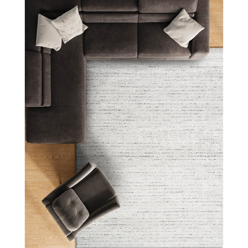 Tapis ivoire touffeté à rayures Aydric, Rectangle 5 pi 3 po x 7 pi 6 po