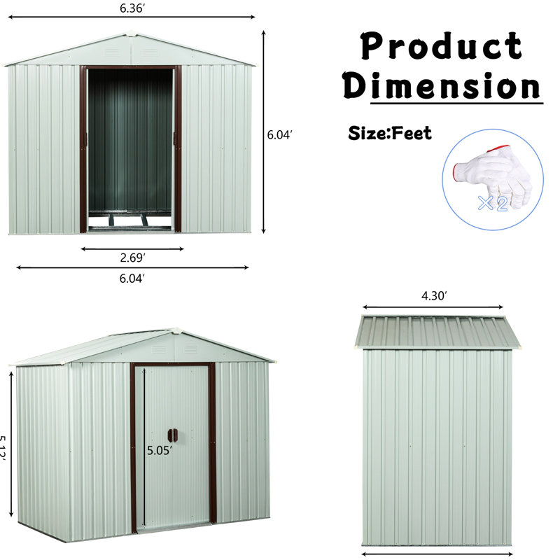White 6ft X 5ft Outdoor Metal Shed - Galvanized Iron Framework For Stability, Panels, Punched Airflow Vents, Sliding Door With Padlock, Easy Assembly Instructions Robust Build, Coating, Airy Simple
