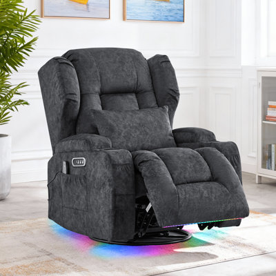 Dual Motor Power Swivel Rocker Recliner Chair With Massage & Heat, Velvet Gray, 1 Chair