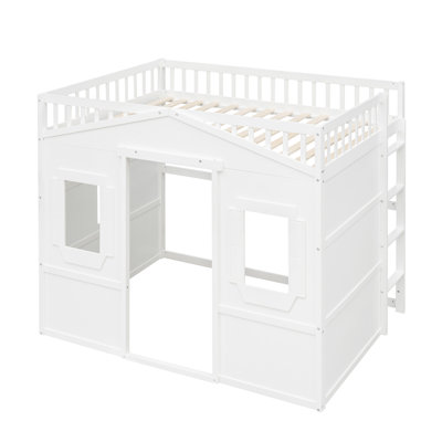 Lit mezzanine double en bois massif blanc avec une surface de couchage stable et confortable pour un look élégant