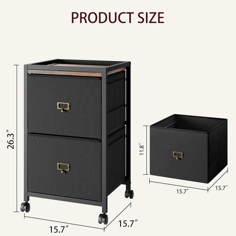 Compact 2-Drawer Mobile File Cabinet – Stylish Fabric Organizer with Wheels for Home Office, Fits Letter and A4 Documents