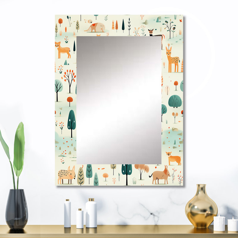 Anabell Watercolor Fox Explorer - miroir imprimé animal, miroir mural décontracté unique, impression d'art en métal