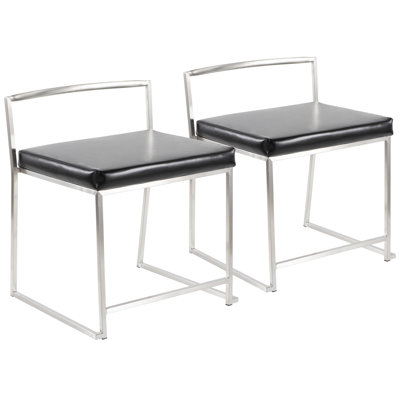 Contemporary Stackable Dining Chair In Black Faux Leather  - Set Of 2