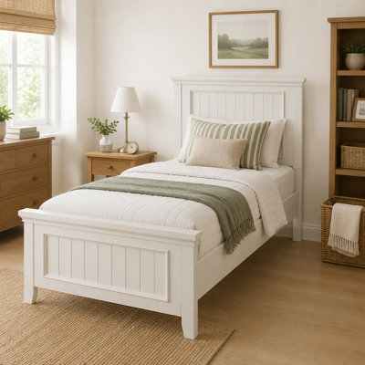 Lit à panneaux simple en bois blanc 79 po avec tête de lit Shiplap