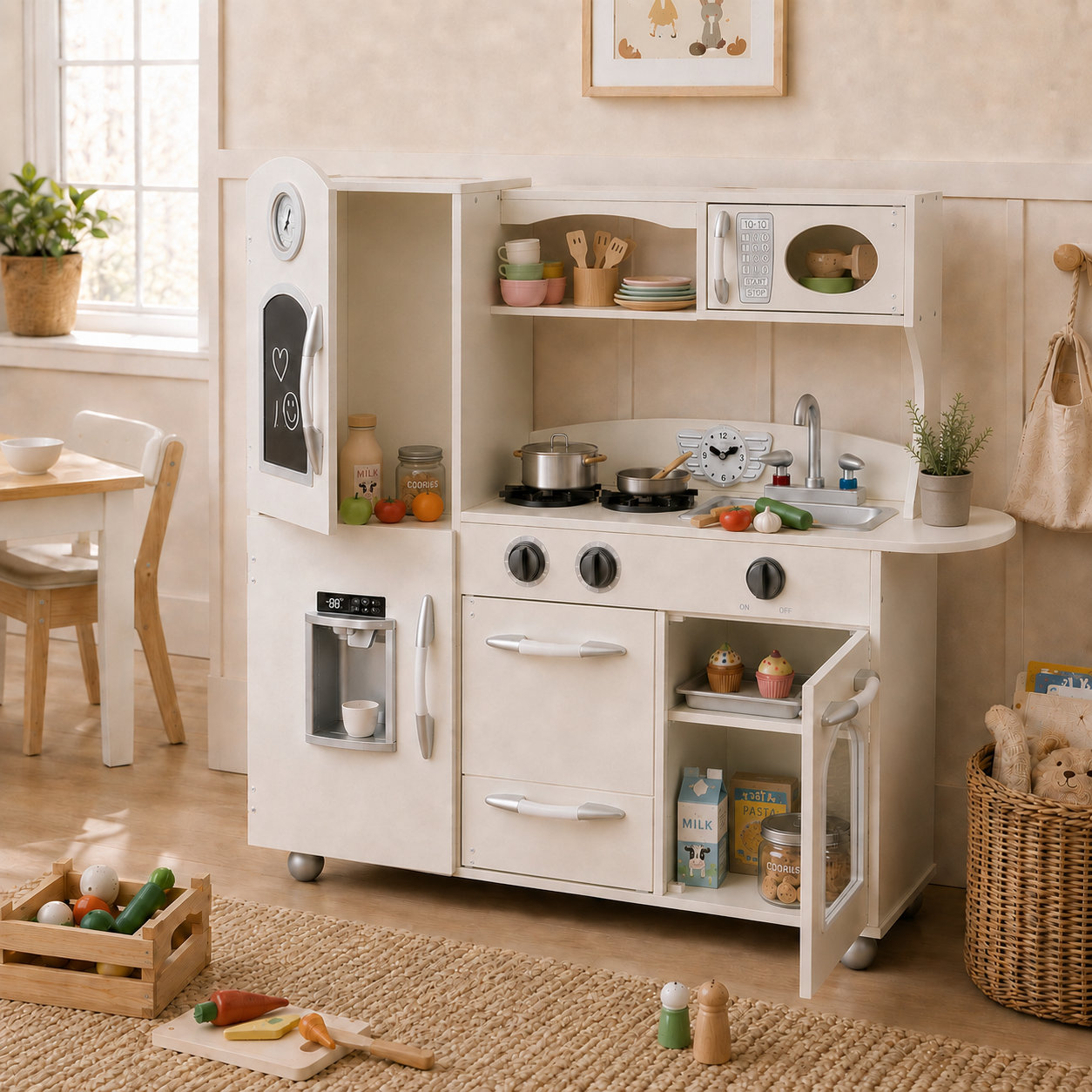 Teamson Kids Retro Play Kitchen with Chalkboard, White