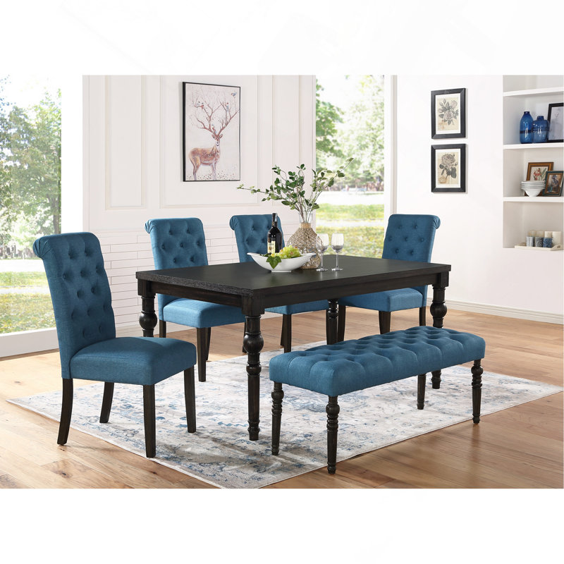 Ensemble de salle à manger, en bois, avec 4 chaises et banc, meubles de salle à manger, 6 pièces: table, banc, 4 chaises