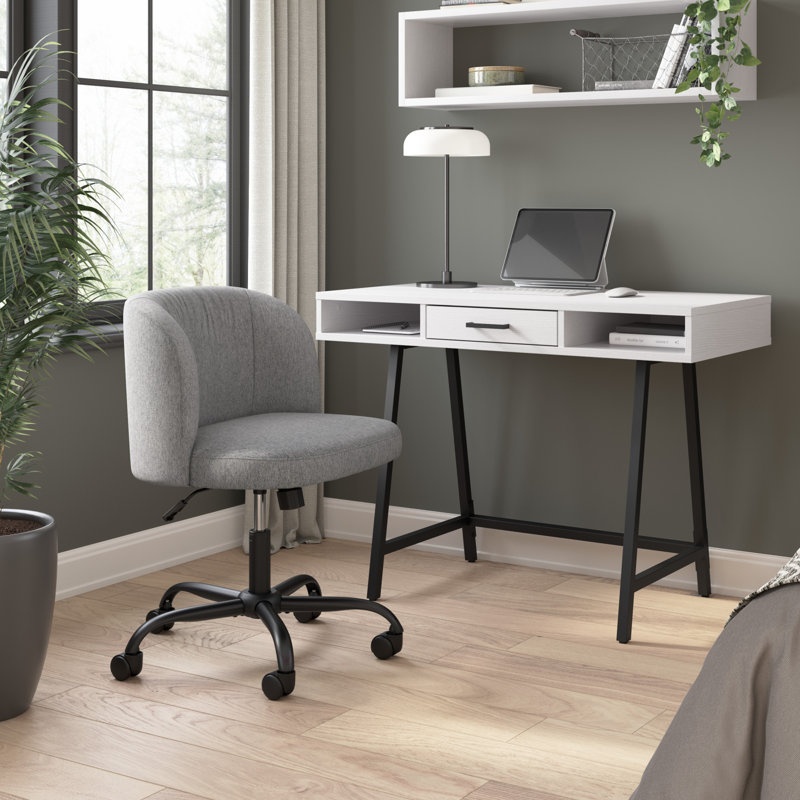 Marchagee 40W Small Writing Desk And Chair Set For Home Office, Computer Table With Storage And Seating, White/Gray