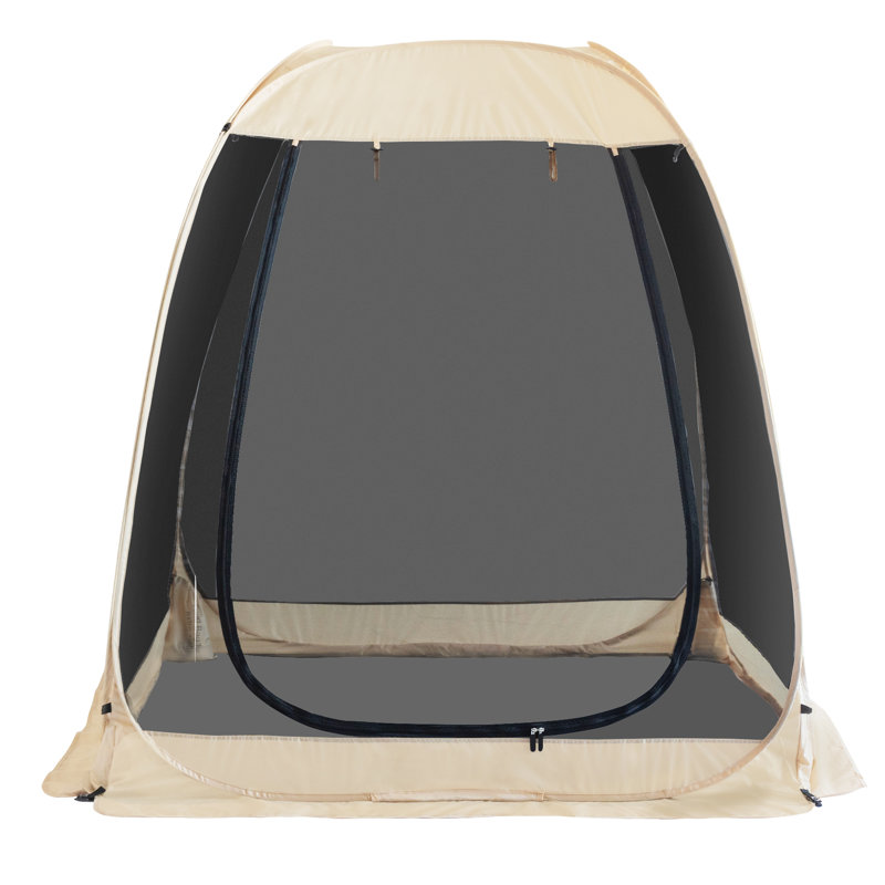 Beige Fiberglass 6' x 6' Pop Up Patio Gazebo with Screen Room