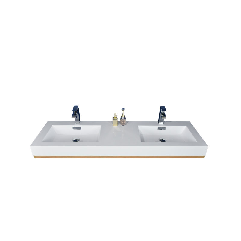 Comptoir de meuble-lavabo double de 58,75 po blanc avec lavabo