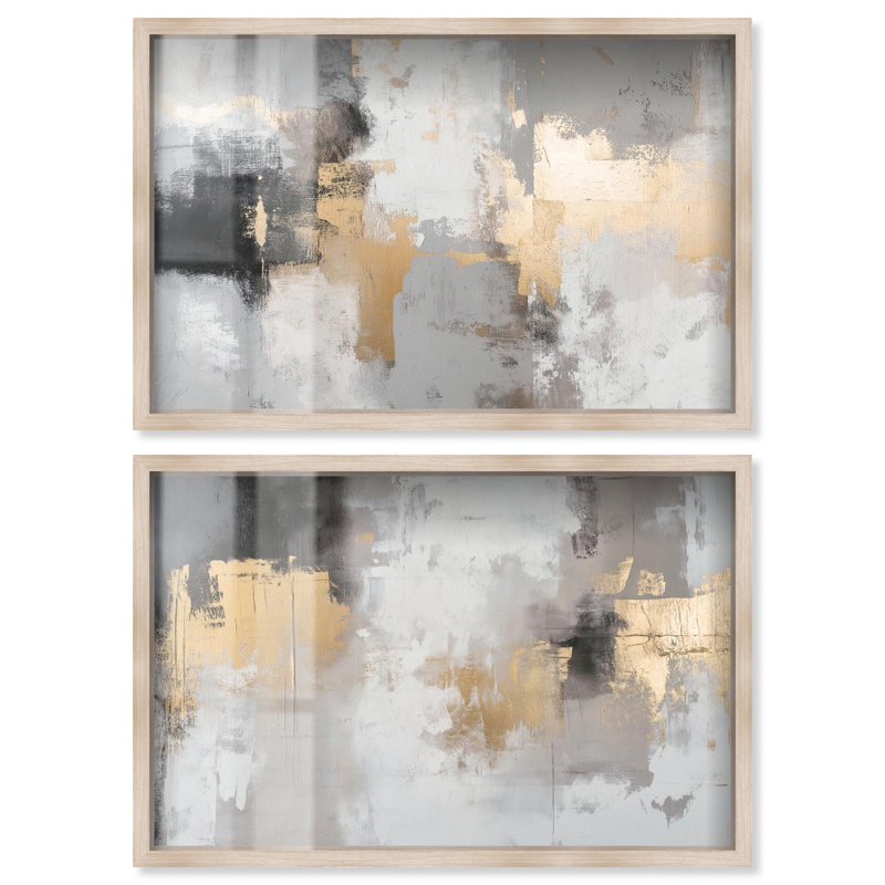 «Neutral Luxe Harmony Abstract Shadowbox», ensemble de 2 reproductions d'art par Art Remedy, cadre blond, 16 x 11
