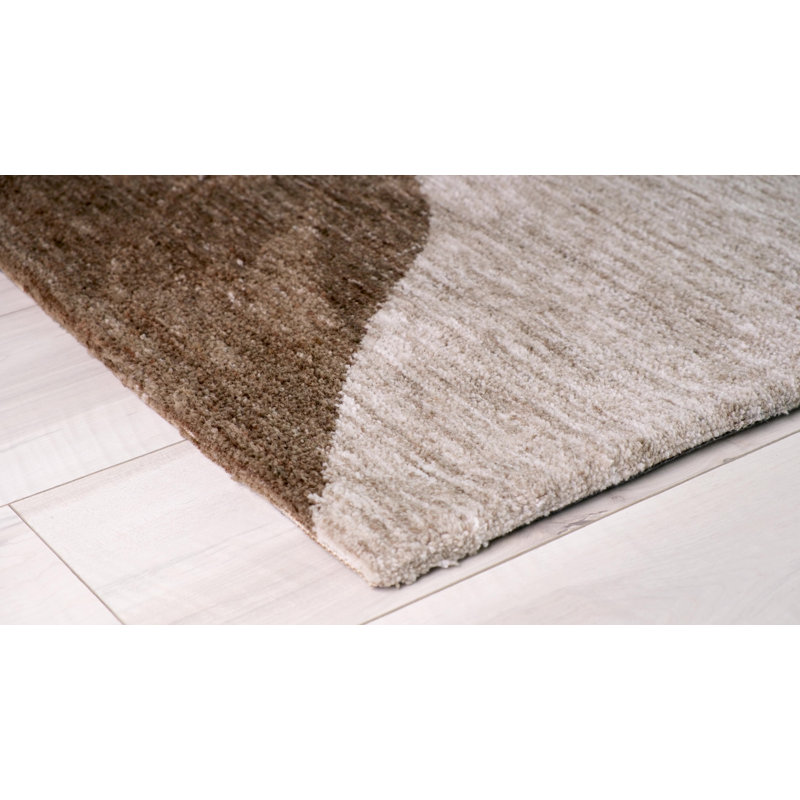 Tapis beige tissé à la machine abstrait 5 pi x 8 pi beige et brun, Rectangle 8' X 11'