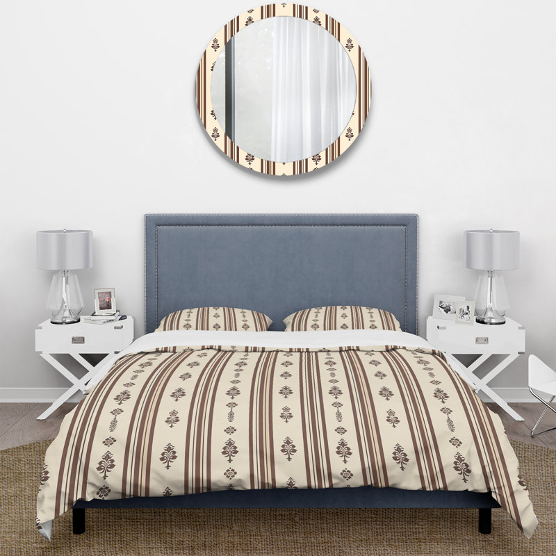 Ensemble de housse de couette à motif rayé brun et blanc I, Housse de couette très grand et 2 très grandes t