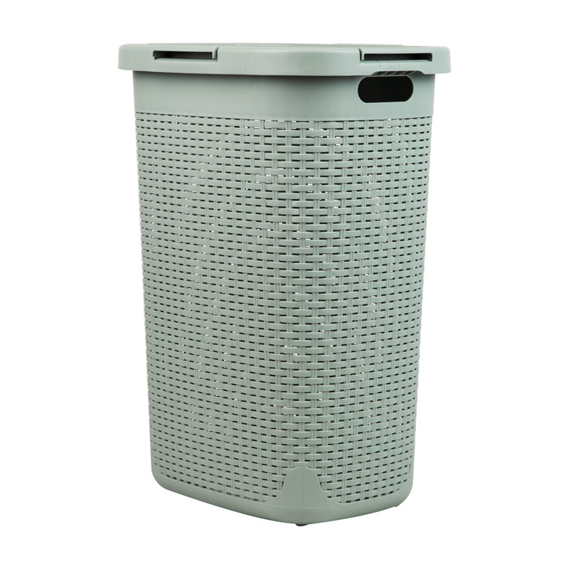 Mint Green Wicker Design Rectangular Portable Laundry Hamper with Lid