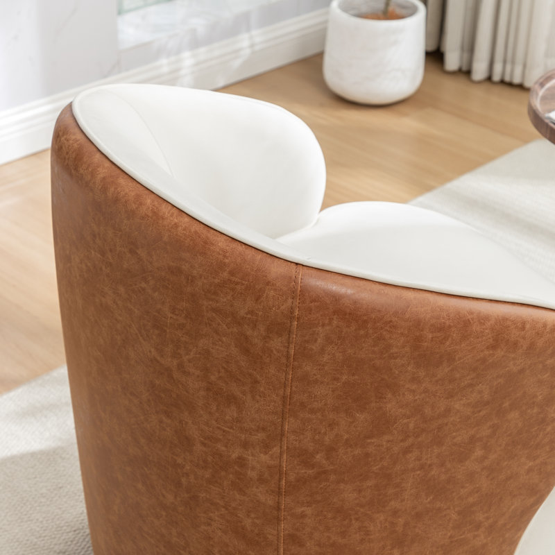 Fauteuil demi-tonneau pivotant en velours Stith, Velours brun / beige
