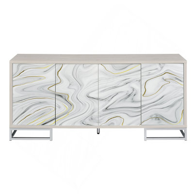 Panos White Marcle Paint & Chrome Finish Console Cabinet