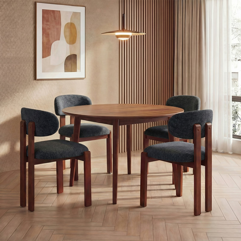 40.5cm H Fabric Upholstered Upholstered Back Side Chair in Beige, Brown, Dark Blue
