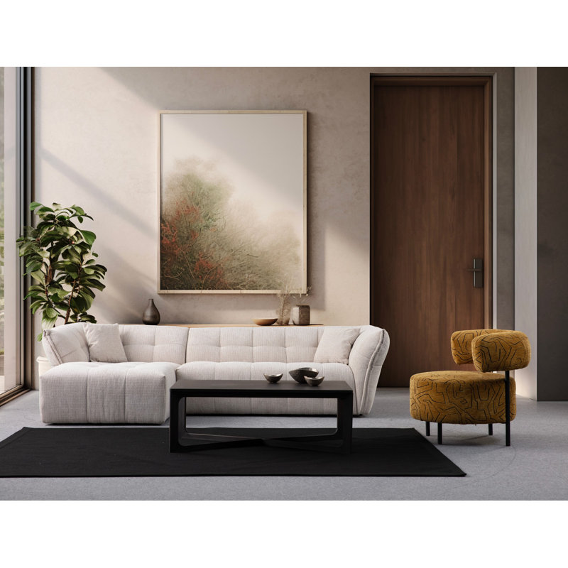 Corner Sofa, White Polyester Blend, 29.5" H x 114.2" W x 41.3" D