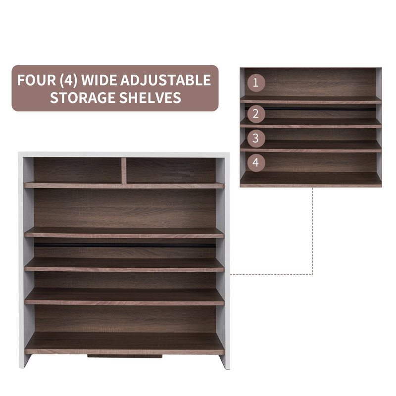 Contemporary Shoe Cabinet with Open Shelves Freestanding Shoe Rack Chestnut Brown/White