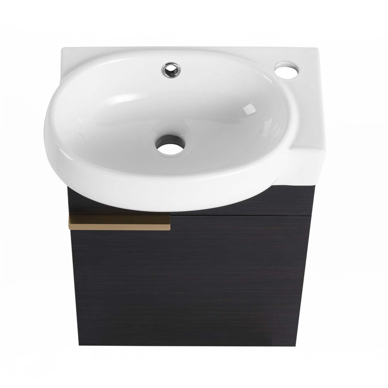 16"Small Bathroom Vanity With Sink, Black, Gold