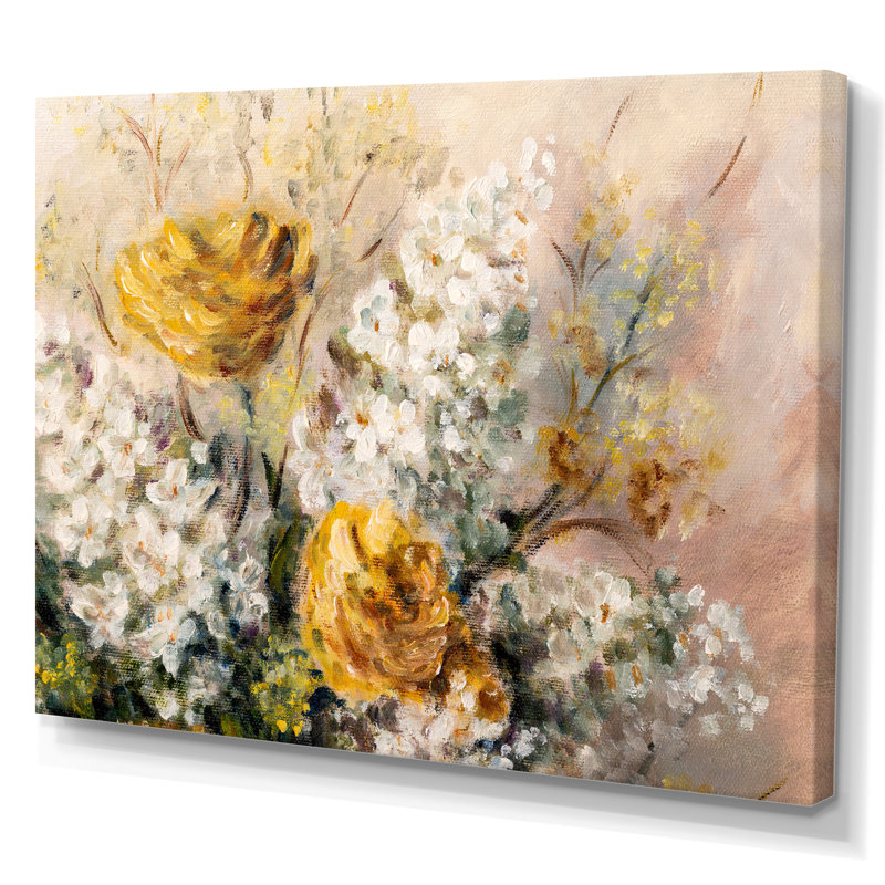 Nature morte aux fleurs jaunes et blanches II - reproduction sur toile, H 8 po x l 12 po x P 1 po, Toile tendue