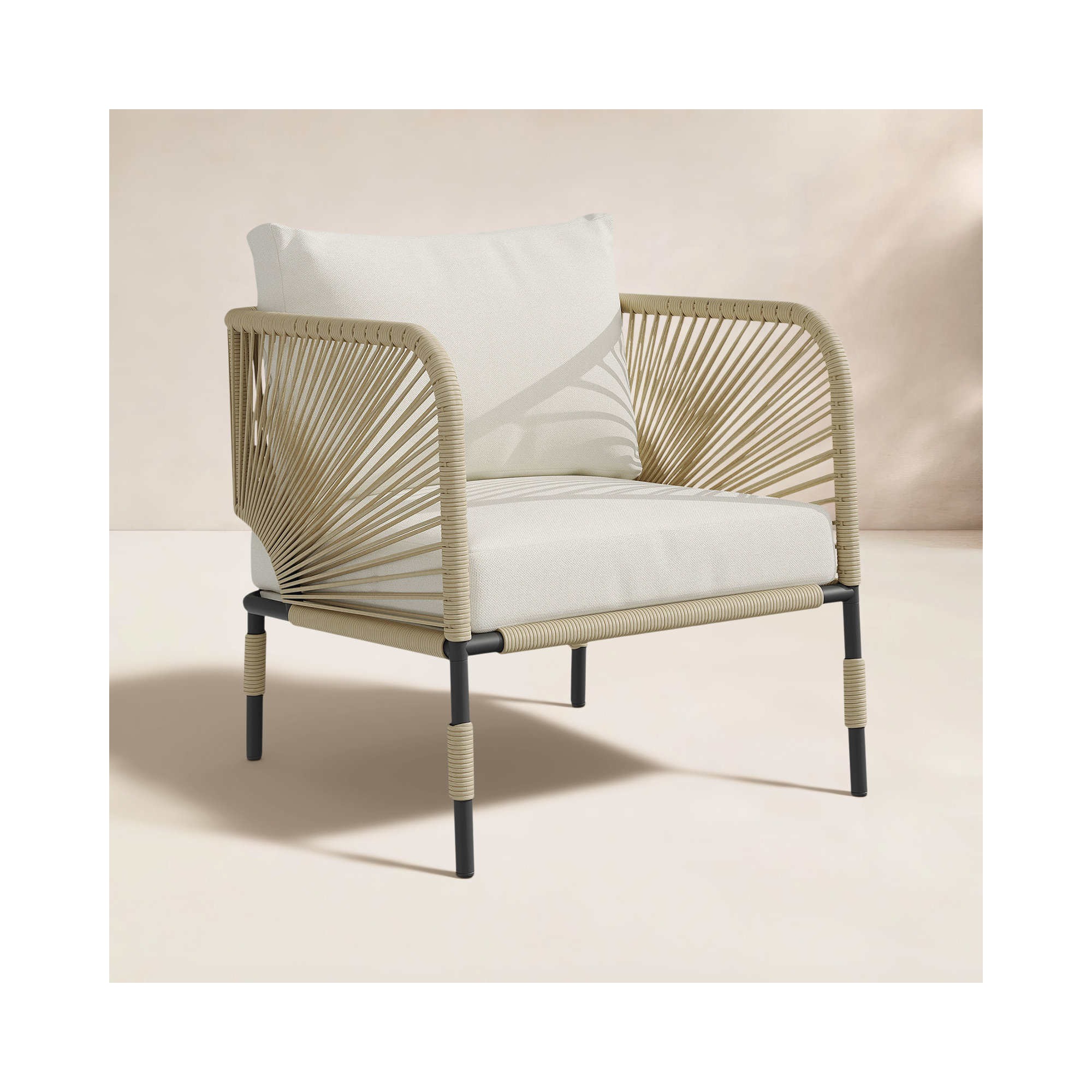 Acklin Patio Chair with Cushions, White, Khaki