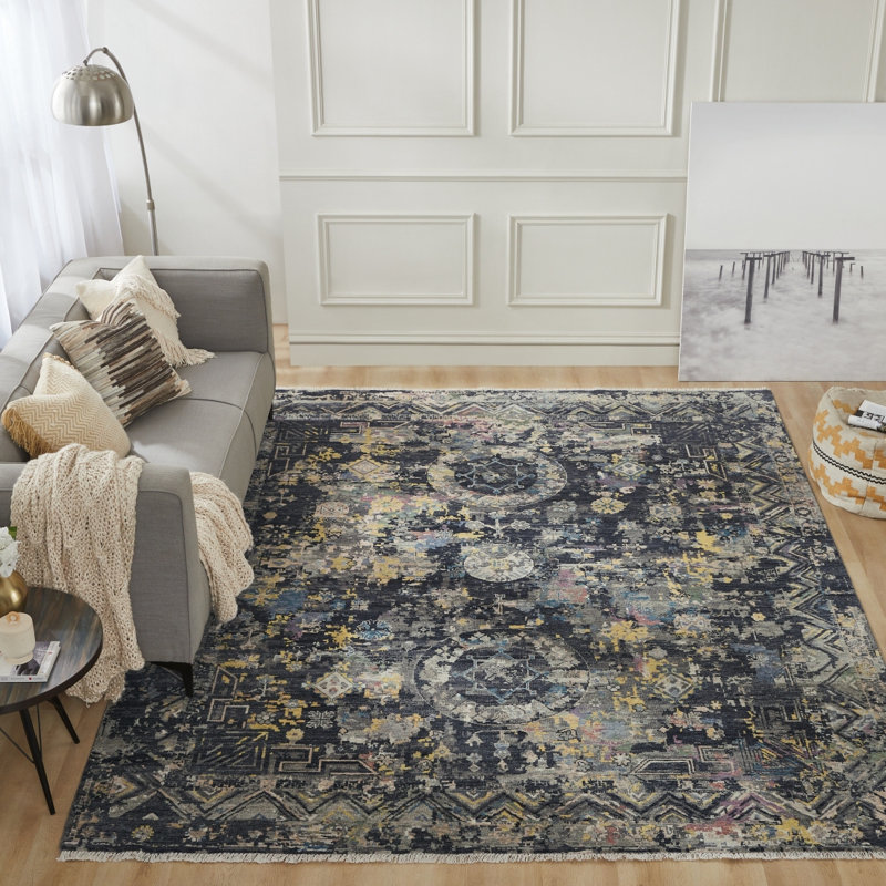 Kyya Charcoal Multi Hand-Knotted Area Rug, Rectangle 4' x 6'
