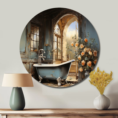 «Bathroom Vintage Elegance II - Humour», art rond en métal