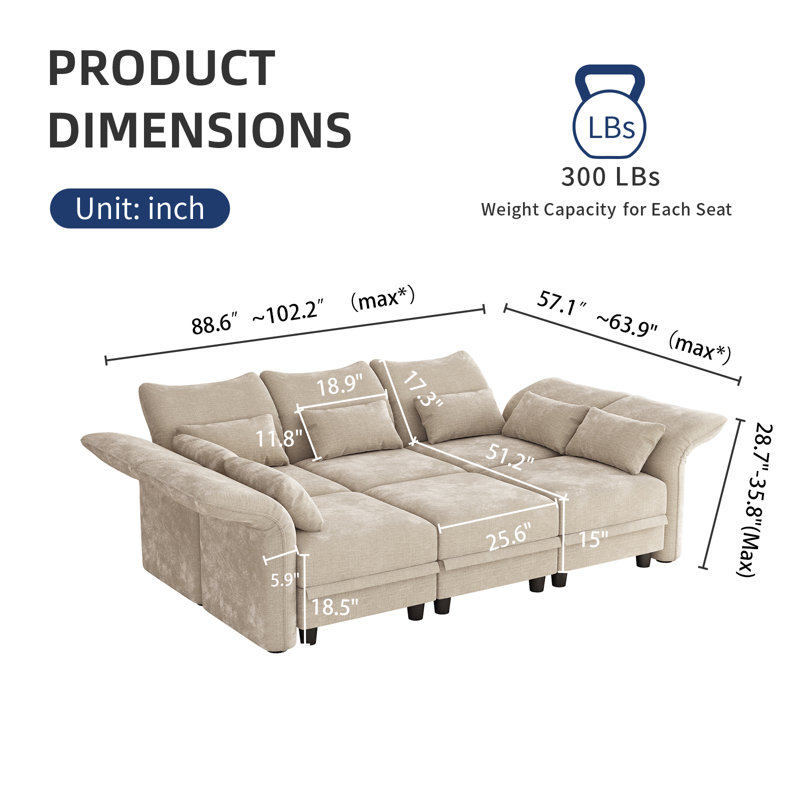 10 pièces de très grand canapé-lit modulaire en chenille de 88,6 po de large avec canapé-lit modulaire très grand et salon variable en forme de U vert