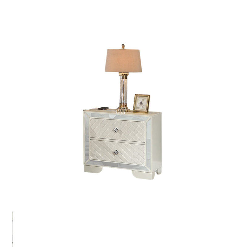 Classic Luxury Look Table de chevet 1Pc Table de chevet en bois 2X tiroirs avec miroir