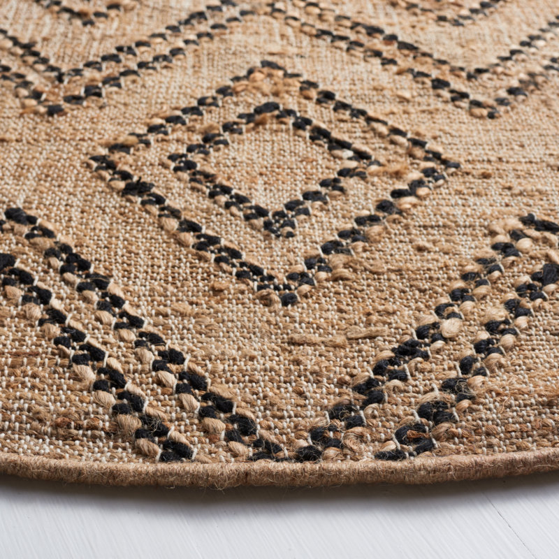 Tapis géométrique en jute / laine / coton à tissage plat Araliya, Rond 6 pi