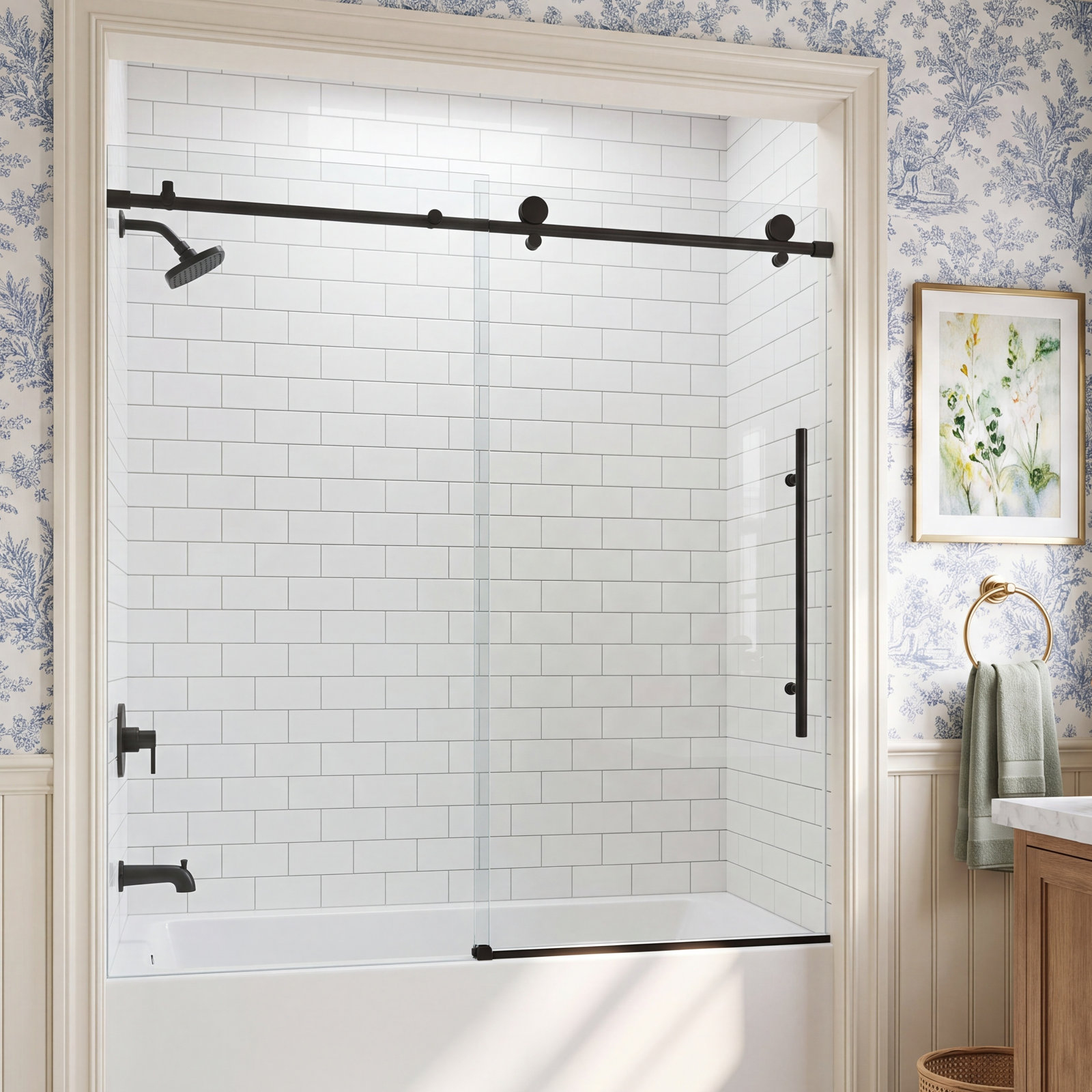 Elan E-Class Frameless Sliding Tub Door, Matte Black