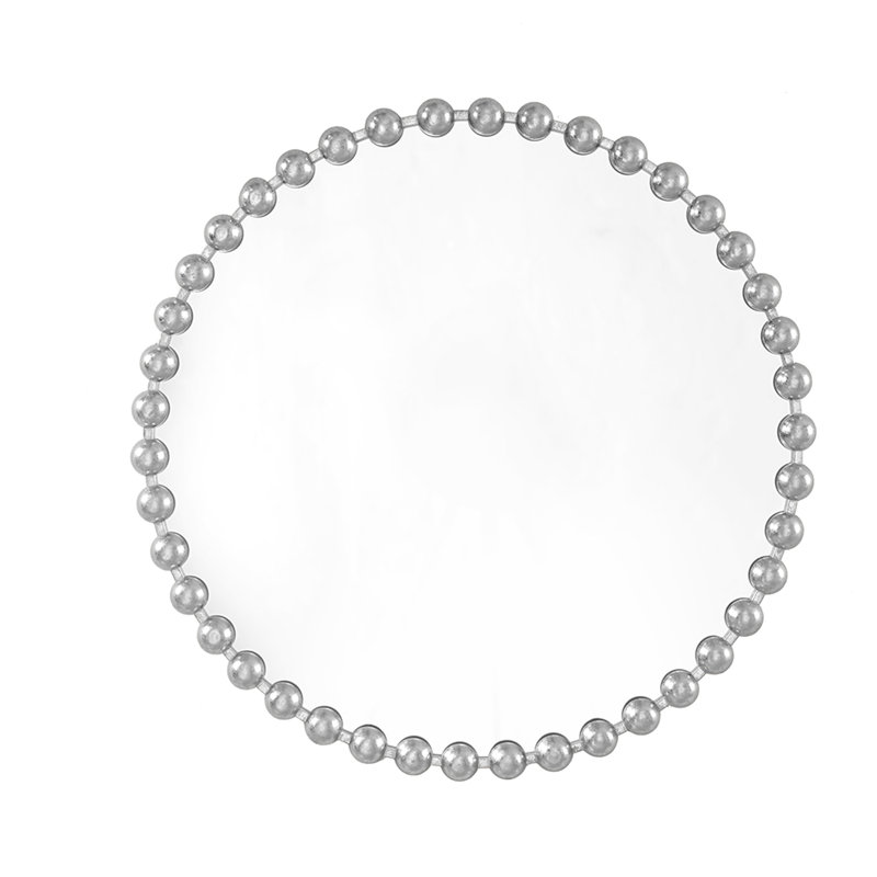 Miroir rond perlé de 36 po de style moderne avec cadre métallique argenté antique pour un look, Argent argent