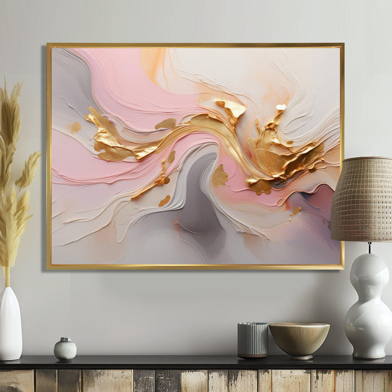 Tourbillon tourbillonnant de glam or - reproduction d'art abstrait mural, Toile avec cadre flottant or
