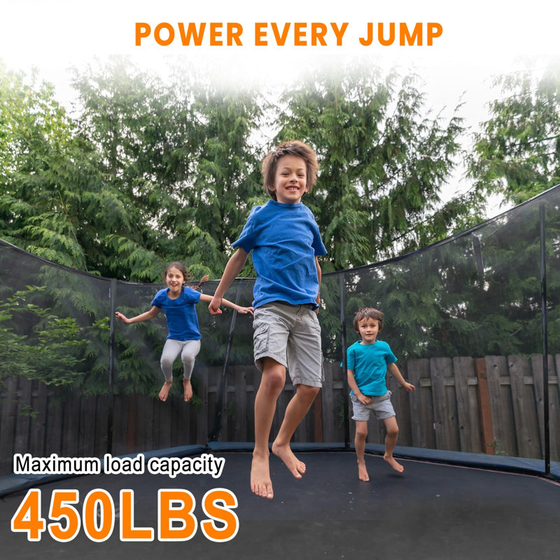 YumHome Pumpkin Trampoline 14FT, ASTM Certified Outdoor Backyard Bouncer with Safety Enclosure Net & Ladder, 450LBS Weight Capacity, Sturdy Rust-Resistant Steel Frame, Designed for Family Fun, Easy Assembly