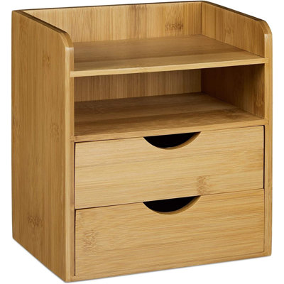 Sieds 4 Tier Bamboo Desktop Organiser With Drawers Mini Office Shelf Case Storage Box for Home