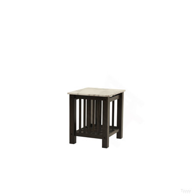 Modern Contemporary 1Pc End Table Faux Marble Top Antique Walnut Solid Legs Open Storage Shelf Occasional Table Living Room