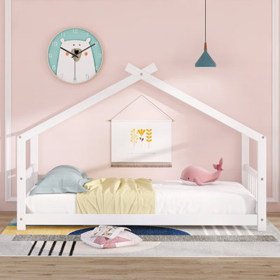Lit simple en bois, lit plateforme avec toit, lit pour enfant robuste, lit multifonctionnel pour enfants