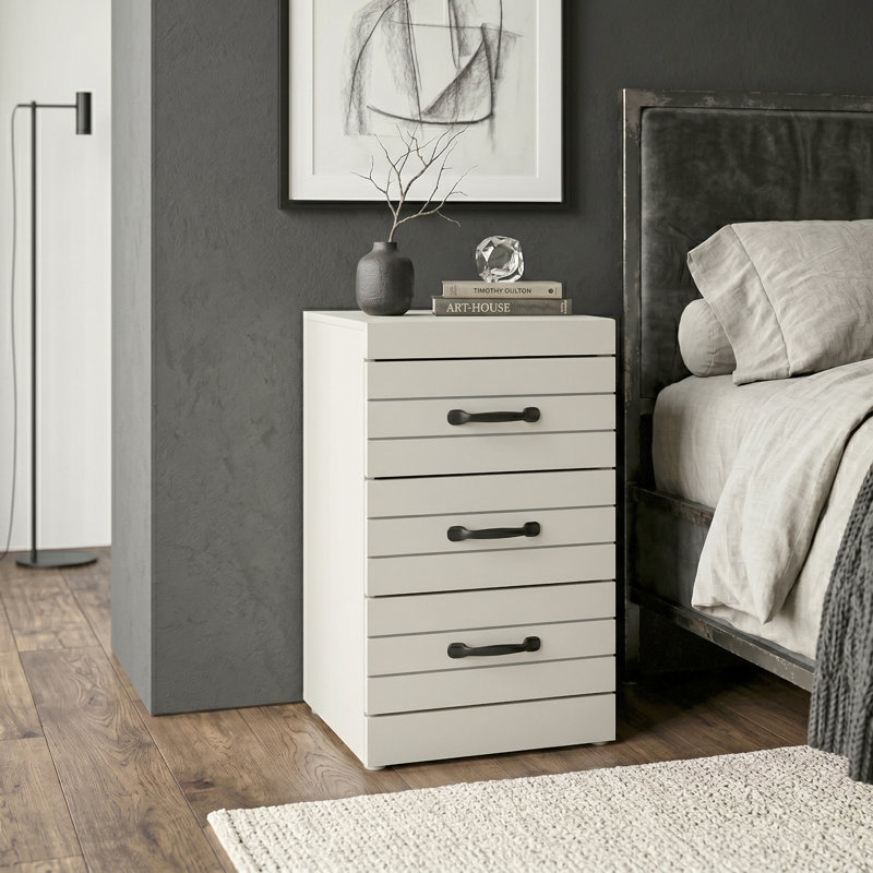 Allington 3 Drawer Bedside Table, Light Grey