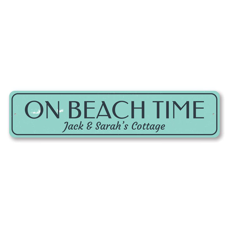 Plaque en aluminium «On Beach Time», H 4 po x l 18 po x P 0,04 po