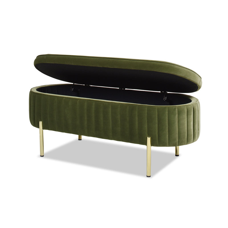 Banc de rangement rembourré Elko Natoma, Velours vert olive