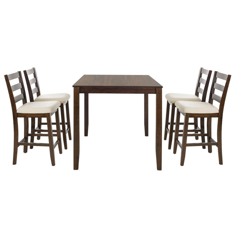 Donegal 5-Piece Counter Height Dining Set – Solid Mango Wood Table with 4 Slat Back Linen Chairs