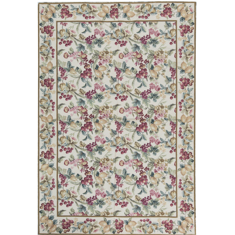 Needlepoint Hand Knotted Wool Beige Rug