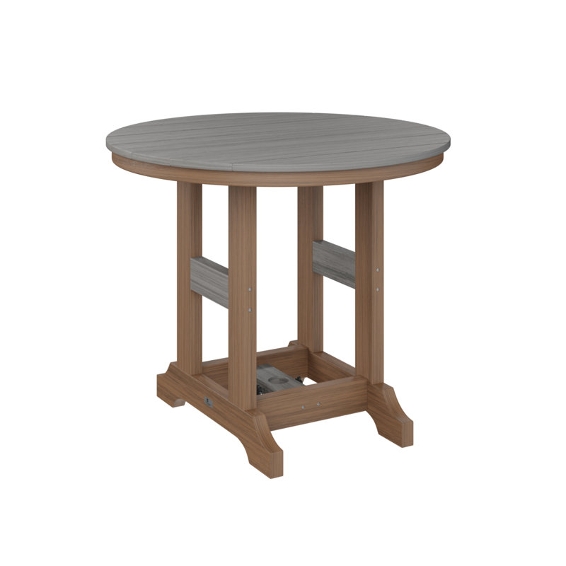 Garden Classic Outdoor Round Dining Table, Antique Mahogany, Driftwood Gray