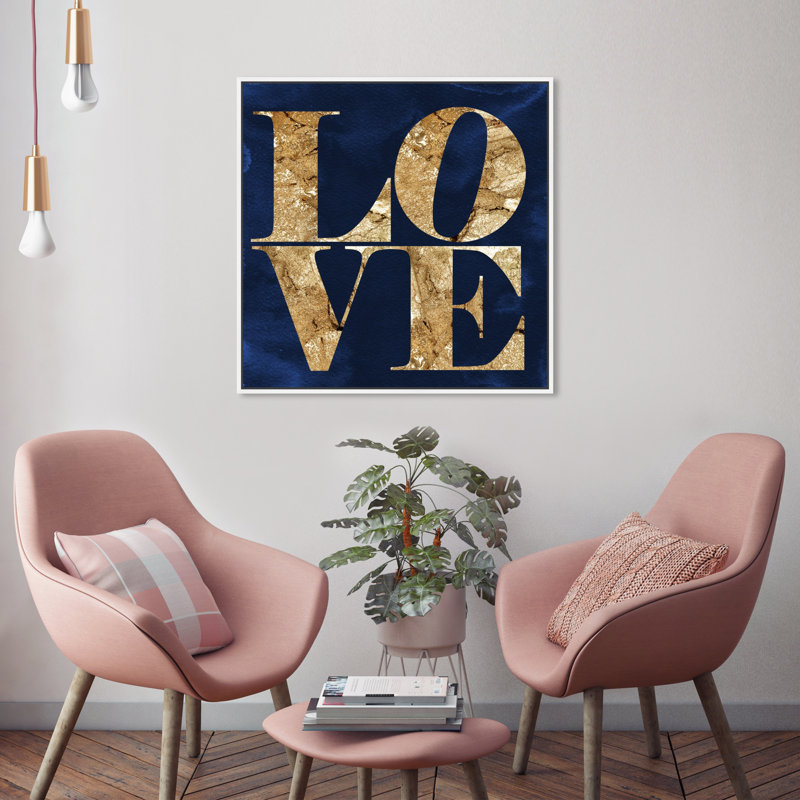 Toile pour chambre à coucher bleu marine, Cadre en bois blanc, H 25 po x l 25 po