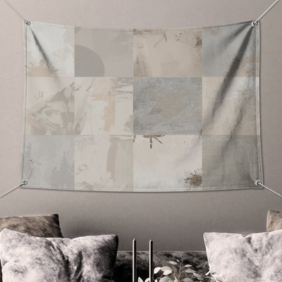 Abstract Beige Grey Blocks Wall Tapestry - Abstract Wall Decor