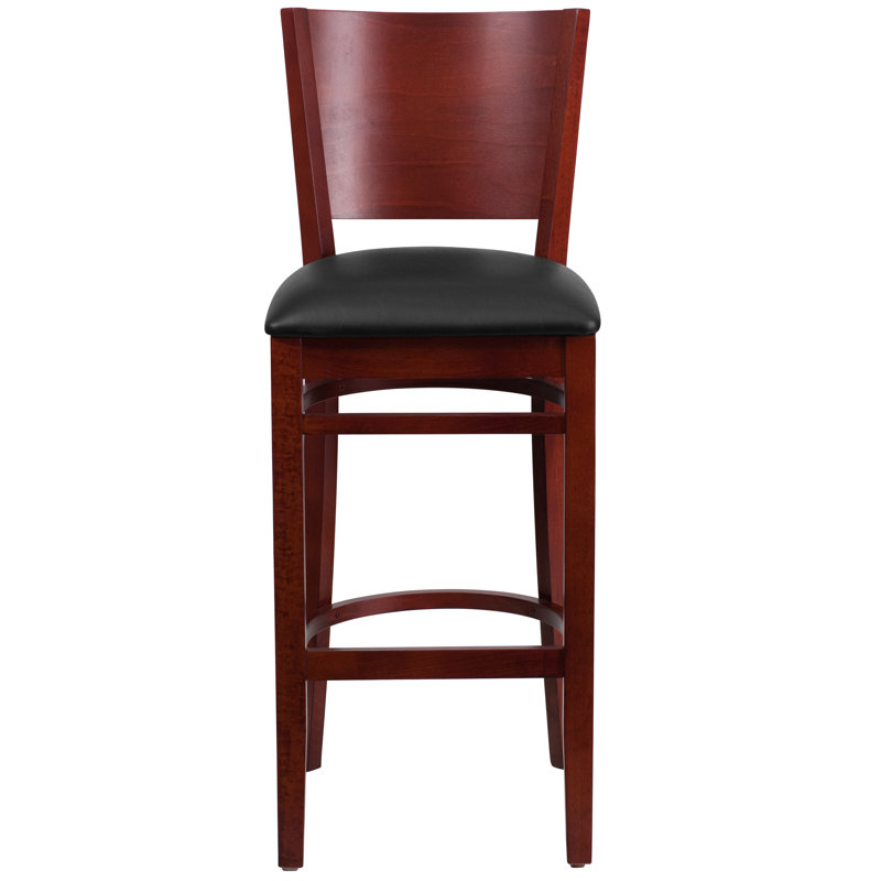 Claridge Solid Back Wooden Restaurant Barstool, Vinyl-Black, Mahogany, 2